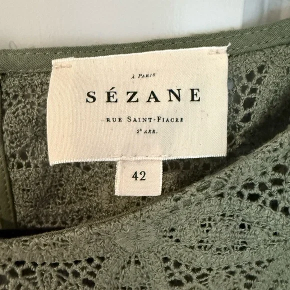 Sezane Olive Green Lace Blouse - Picture 2 of 3